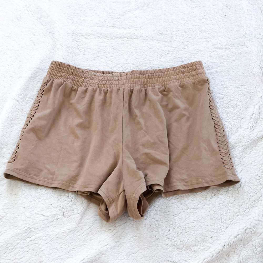 Francesca’s Tan NWT Faux Suede Shorts Detail Side
